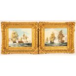Contemporary English School/A Naval Engagement/a pair/oil on metal,