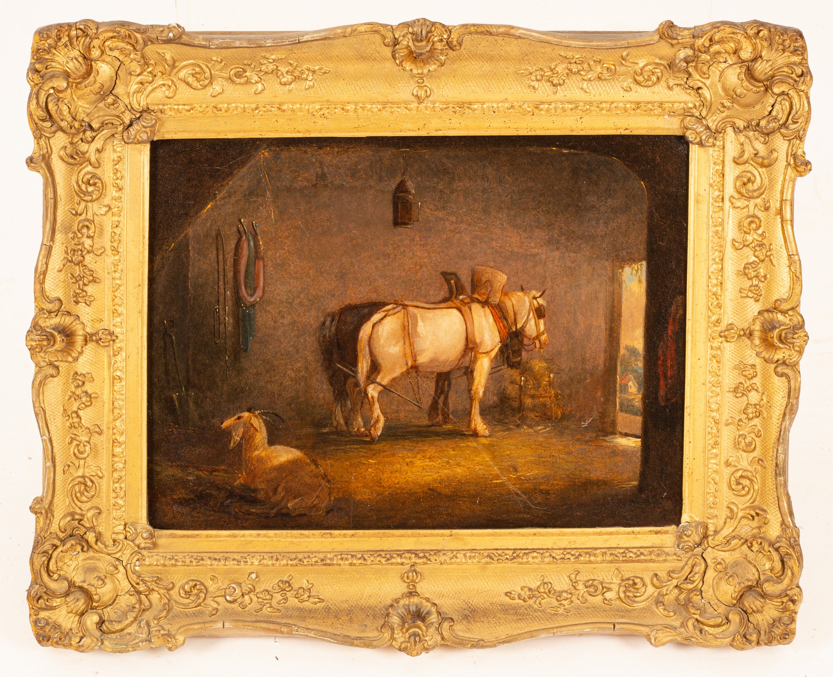 Follower of George Morland/Cart Horses in a Stable/oil on canvas, 28cm x 39. - Image 2 of 3