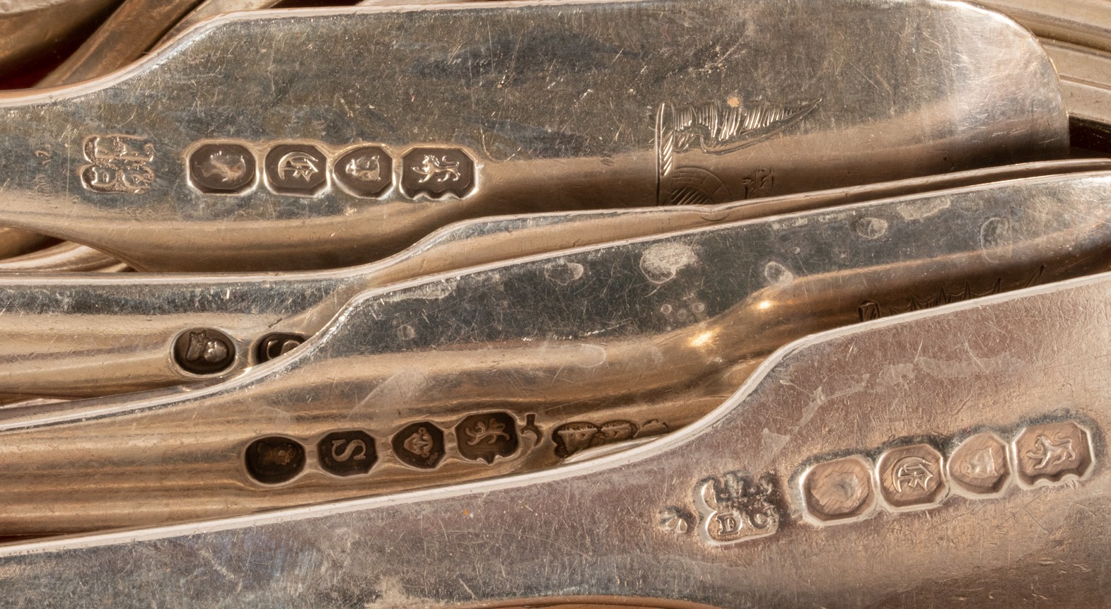 A quantity of Georgian fiddle pattern silver flatware, various makers, all bearing crest of Coxwell, - Image 2 of 2