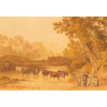 Robert Hills OWS (1769-1844)/Cattle Fording a River in a Wooded Landscape/signed and dated 1814