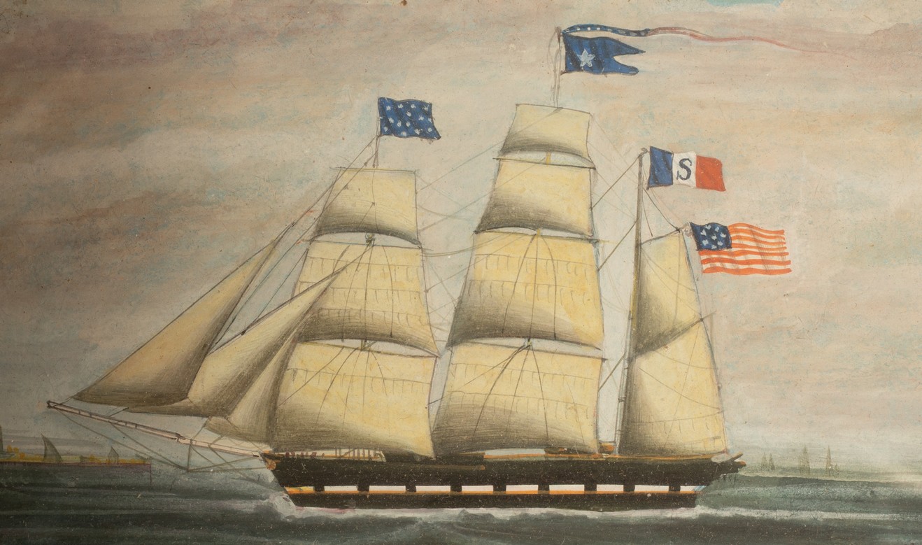 American School, 20th Century/Three Master at Anchor/watercolour,