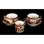 A Barr Worcester teacup and saucer, a Barr Flight Barr trio, both painted with a rich Japan pattern,