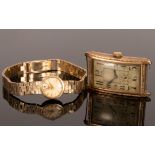 A lady's 9ct gold cased Longines cocktail watch, on a 9ct gold brick-link bracelet,