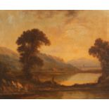 Gibbs/River Landscape/with fisherman beneath trees/signed/oil on canvas,