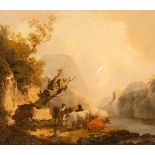 Attributed to Julius Caesar Ibbetson (1759-1817)/Landscape/with figures and cattle/oil on canvas,