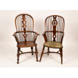 Two stick and pierced splat back armchairs with elm seats CONDITION REPORT: