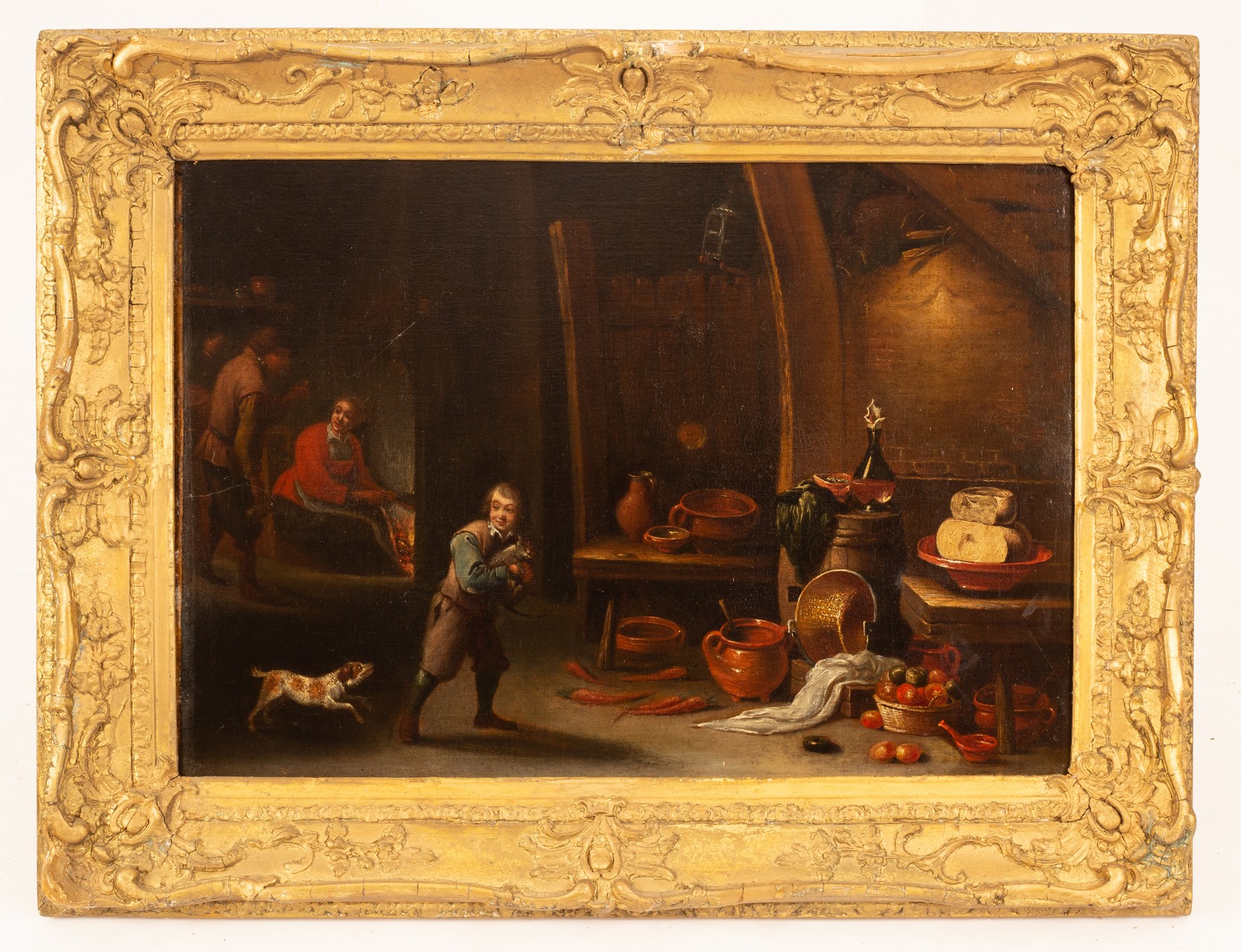 Manner of David Teniers the Younger/Kitchen Interior/with a boy holding a cat/oil on canvas, - Image 2 of 4