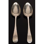 A pair of George III silver tablespoons, Peter & Ann Bateman, London 1797, engraved initials AL,