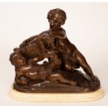 A figure of putti with a goat, bronze,