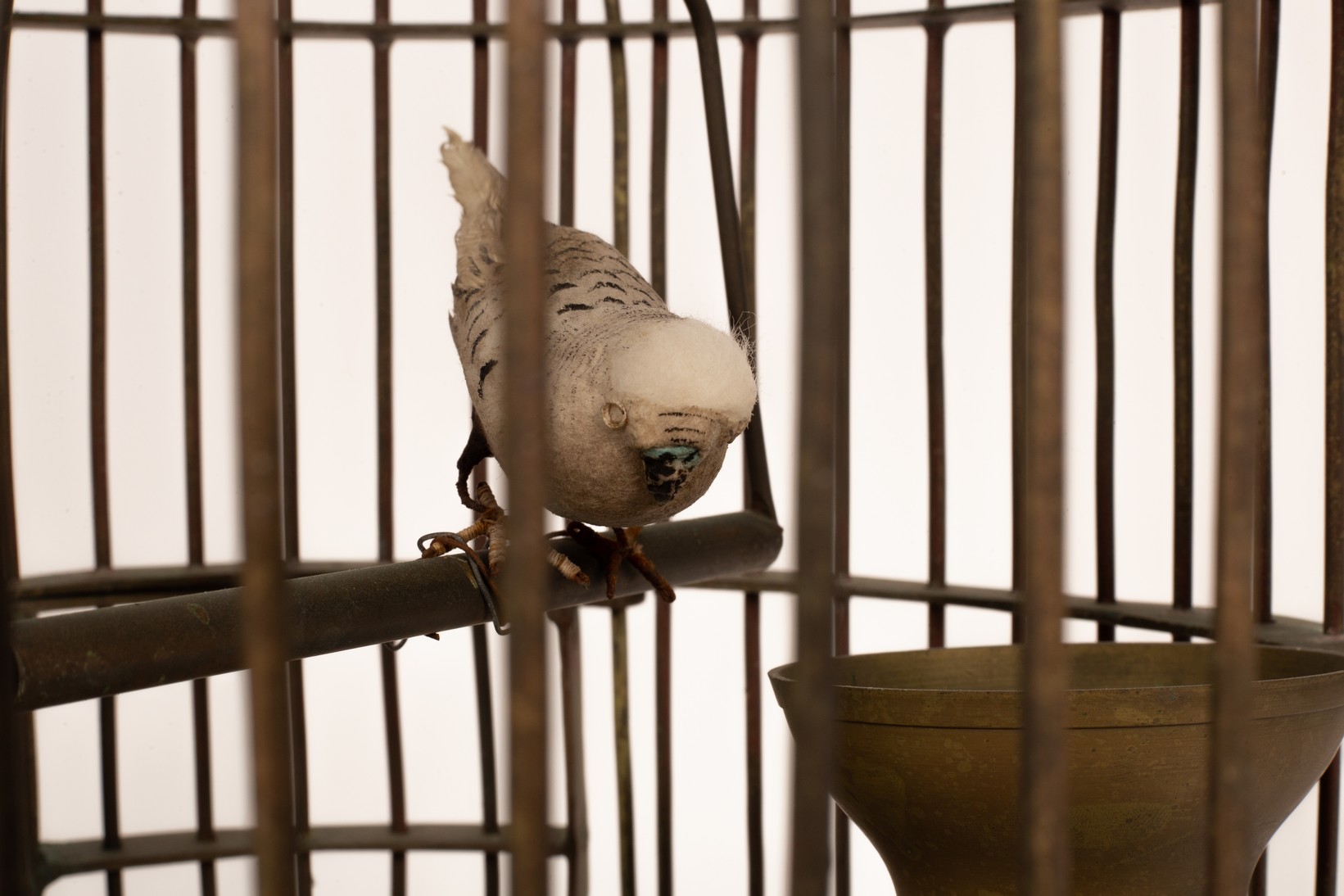 A wirework bird cage of cylindrical form with a dome top, - Image 2 of 2