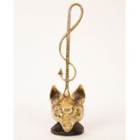 A brass fox mask door porter with entwined handle,