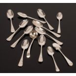 Various silver teaspoons and a silver condiment ladle,