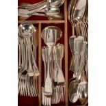 A matched canteen of silver fiddle pattern flatware, various dates and makers,