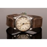 A Rolex Oyster wristwatch, circa 1940s, steel case on leather strap,