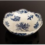 A Caughley blue and white pine cone pattern junket dish, circa 1770, with shell moulded cartouches,