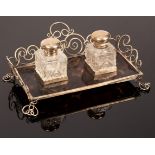 An Edwardian silver mounted tortoiseshell inkstand, London 1901,