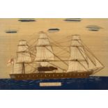 Two 19th Century wool work marine pictures, HMS Black Prince and HMS Colossus,