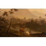 Circle of Julius Caesar Ibbetson (1759-1817)/View on the River Usk at Crickhowell /oil on canvas,