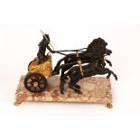 A Grand Tour bronze and ormolu figure of a horse drawn chariot,