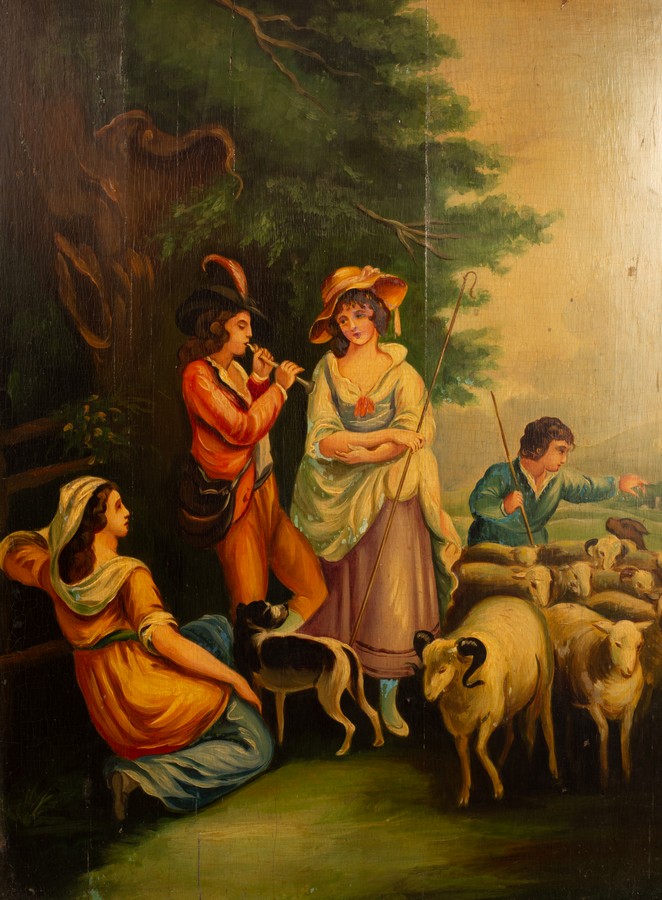 English School, 20th Century/Shepherds/dressed in 18th Century Continental costume/oil on board, 45.