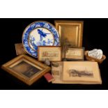 Two Stevengraphs and a quantity of sundries to include a Burleigh Ware wall plate,