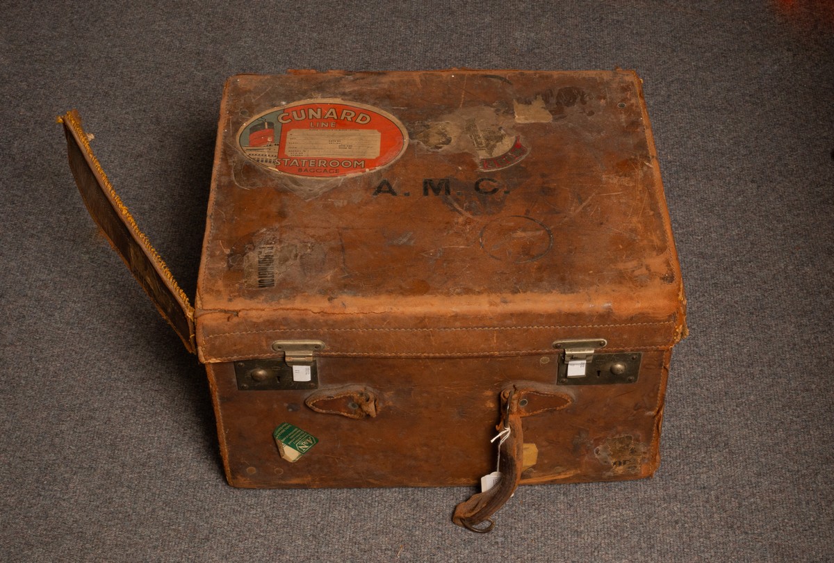 A late 19th/early 20th Century leather hat box, initialled AMC to the cover, - Image 2 of 2