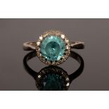 A blue zircon and diamond cluster ring, circa 1950's, set in 18ct white gold,