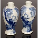 A pair of Chinese baluster blue and white vases, 20th Century,
