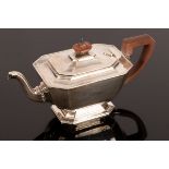 An Art Deco silver teapot, Adie Bros, Birmingham 1932, of canted rectangular shape, 16cm high,