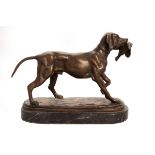 After Jules Moigniez/Study of a Pointer/a bird in it's mouth/bronze, on marble base, 21.