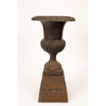 A late 19th/early 20th Century cast iron Campana urn, half fluted design,