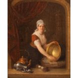 Wilhelm Adrian Netscher (1791-1851) after Gerrit Dou/Woman Cleaning a Brass Pan/signed and dated
