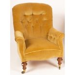 A Victorian upholstered armchair on turned front legs CONDITION REPORT: Condition