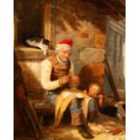 English School, 19th Century/A Country Tailor/oil on canvas, 39cm x 34.