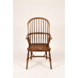 A 19th Century stick back chair with solid seat in elm on turned legs CONDITION REPORT:
