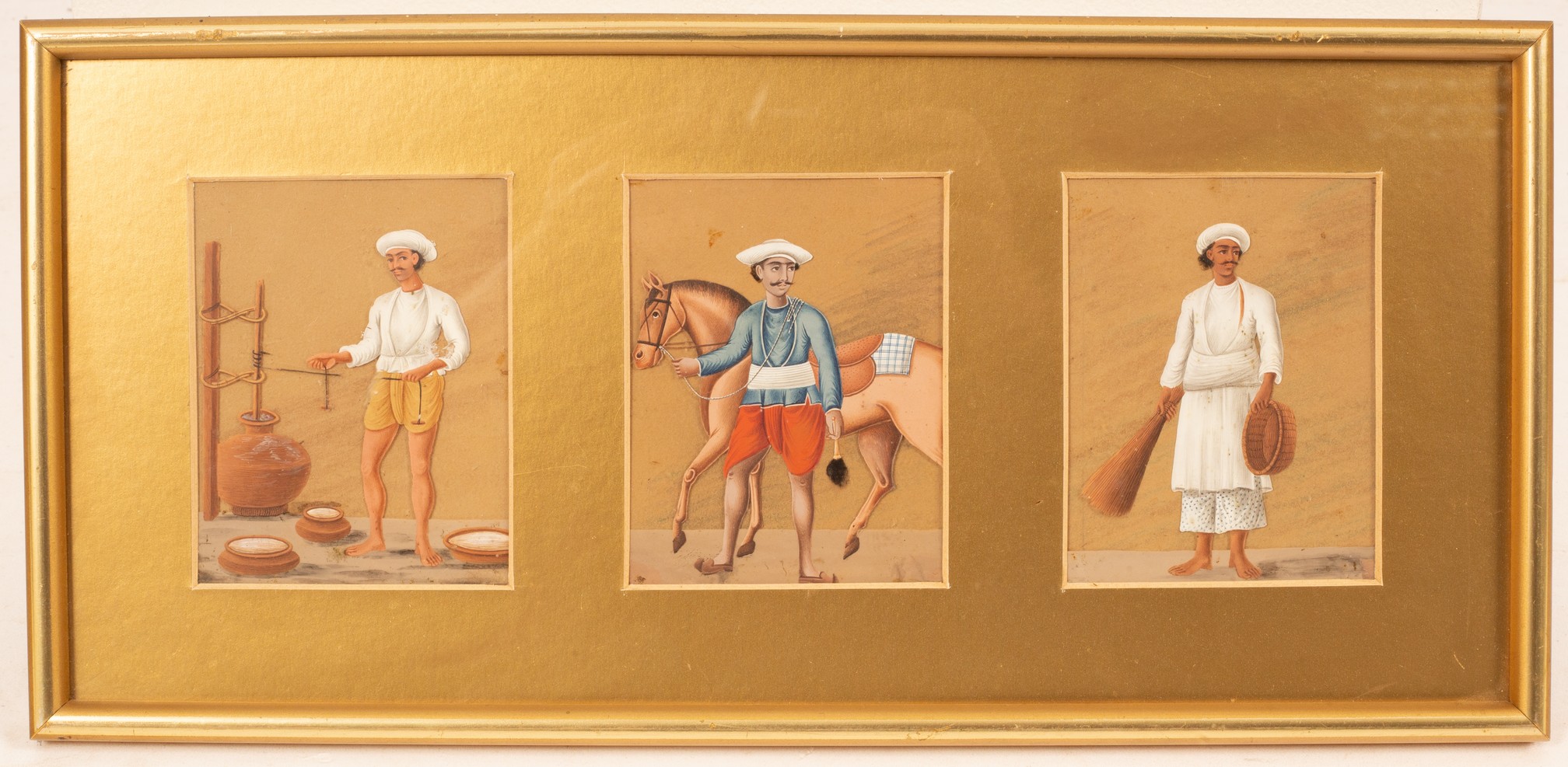 Indian School/Three Studies of Trades People/body colour on mica/each 11cm x 8.