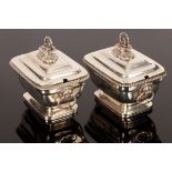 A pair of George III rectangular silver sauce tureens and covers, William Sumner, London 1808,