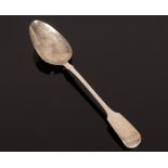 A William IV fiddle pattern silver basting spoon, Robert Williams, Exeter 1835, 30cm long,