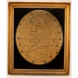 An early 19th Century oval needlework map of England, Kitty Grovenor, 1815,