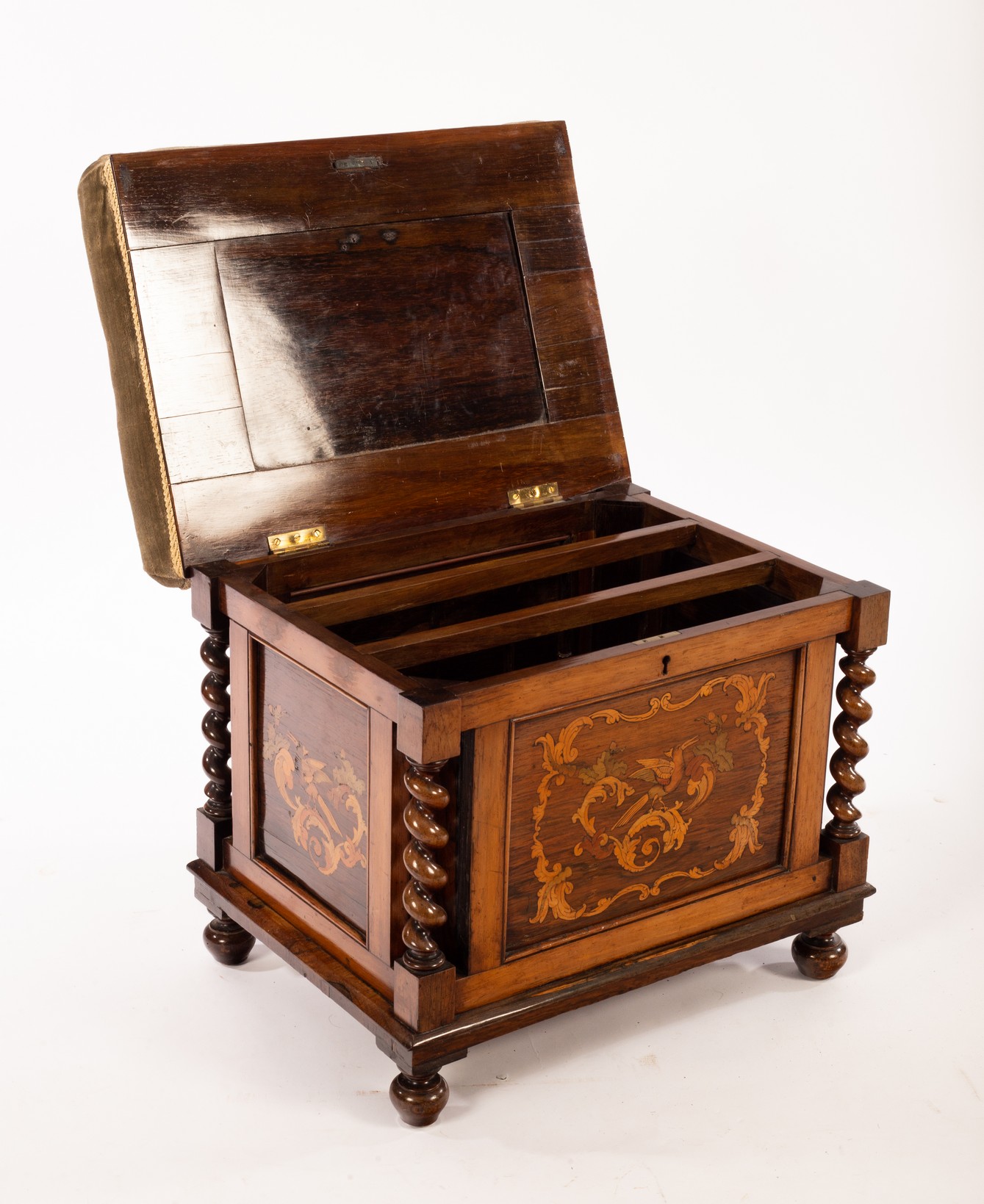 A Victorian rosewood and inlaid boxwood box top piano stool with upholstered seat, - Image 2 of 2