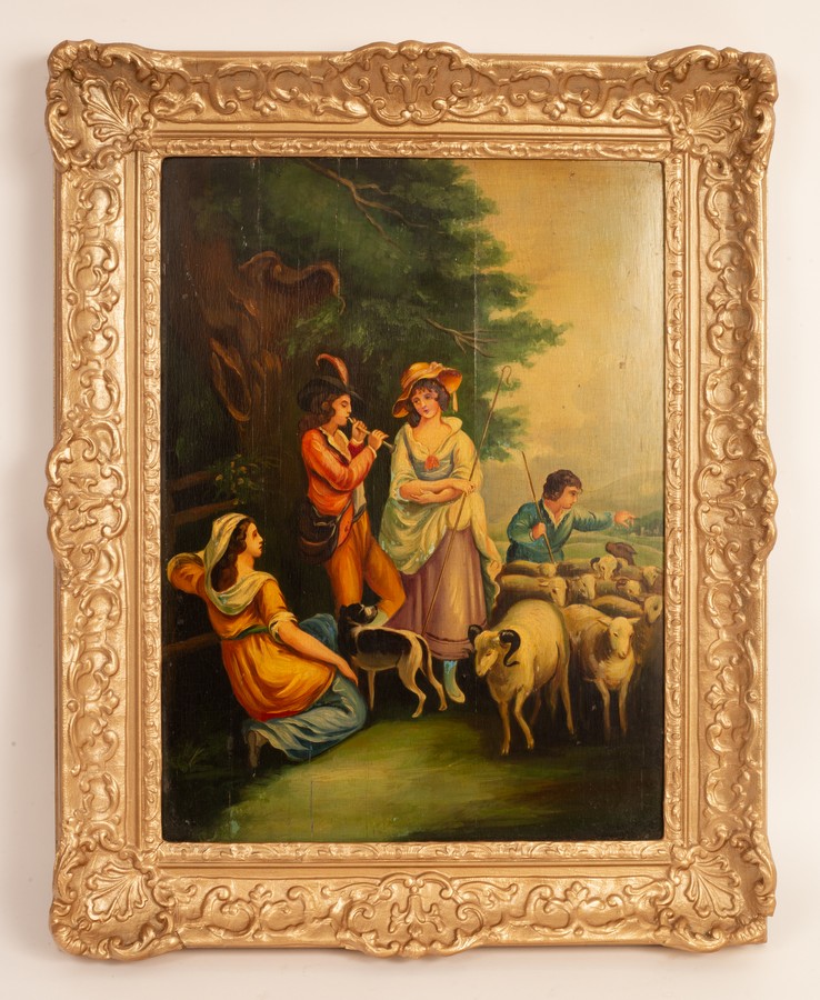 English School, 20th Century/Shepherds/dressed in 18th Century Continental costume/oil on board, 45. - Image 2 of 3