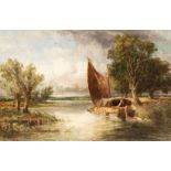 George Chester (1813-1897)/Barge on a River/willow trees on the banks/signed and dated 1882/oil on