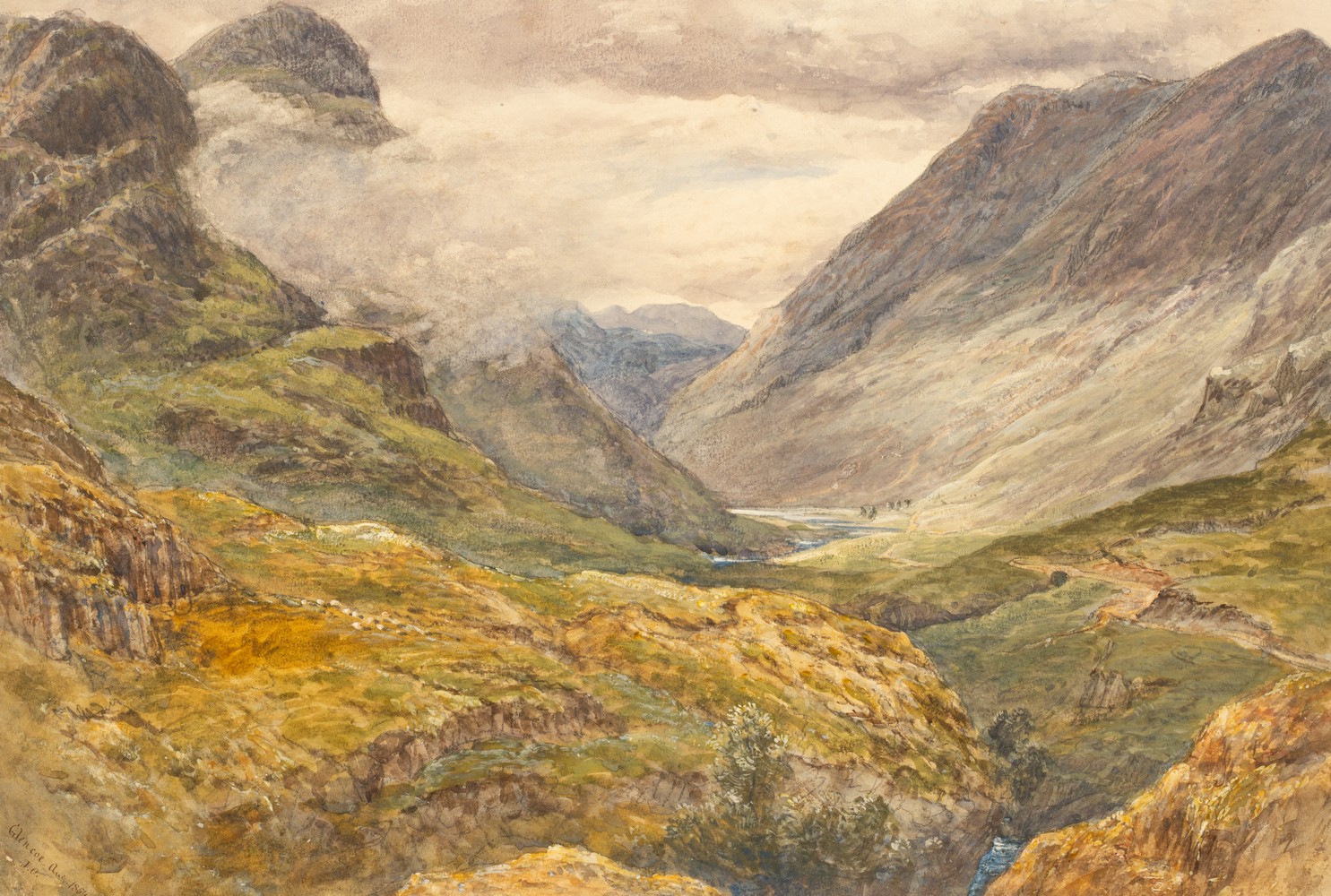 19th Century/Glencoe/initialled JO and dated 1854/watercolour, 35cm x 49.