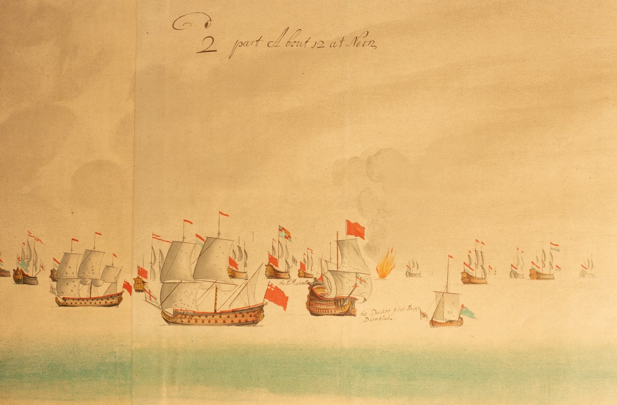 A series of ten marine panorama prints relating to the first naval battle of the third Anglo-Dutch - Image 2 of 3