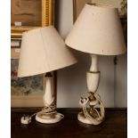 Two marble and brass lamps, one of urn form, one of baluster shape,