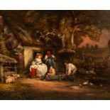 Manner of George Morland/Woman and Child/outside a cottage with pigs/oil on canvas,
