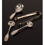 A silver caddy spoon, Edward Edwards, 1848, of shell fiddle and thread pattern, crested,
