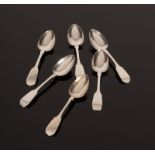 Six George IV fiddle pattern silver teaspoons, William Easterbrook, London, 1826,