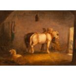 Follower of George Morland/Cart Horses in a Stable/oil on canvas, 28cm x 39.