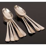 Three rattail pattern silver tablespoons, William Toone, London 1729 and six similar,